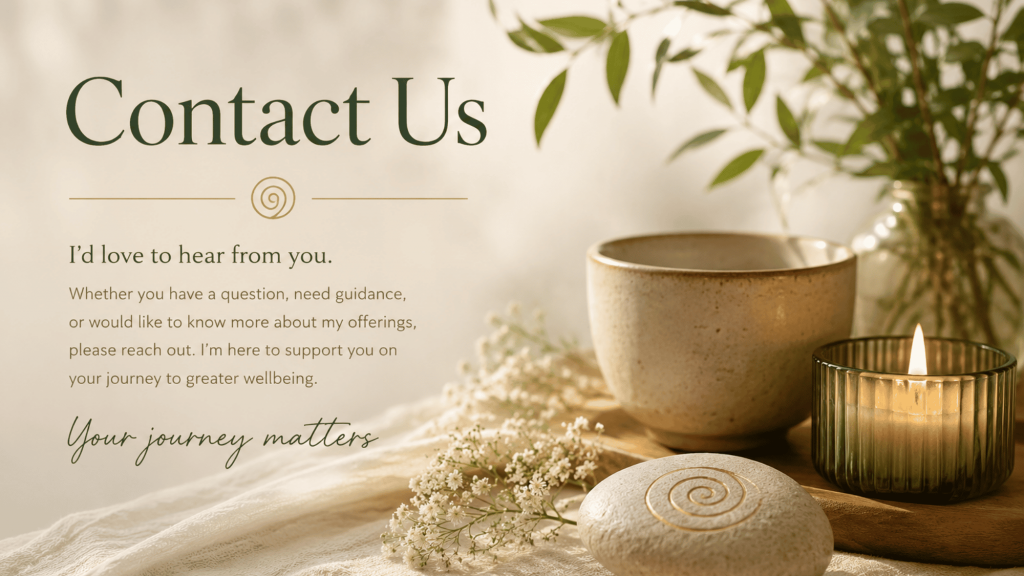 Calm wellness-inspired scene with candle, ceramic bowl and greenery representing a peaceful space for connection and holistic wellbeing.