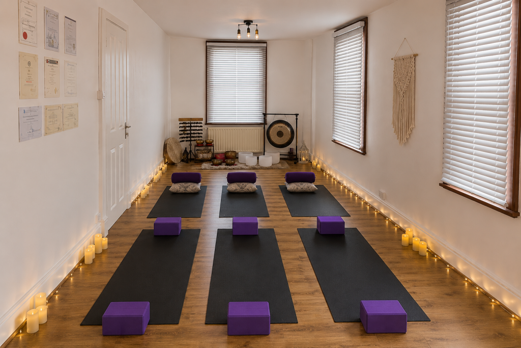 The Little Wellness Studio in Northwich with yoga mats arranged for a small group class in a calm and welcoming space.