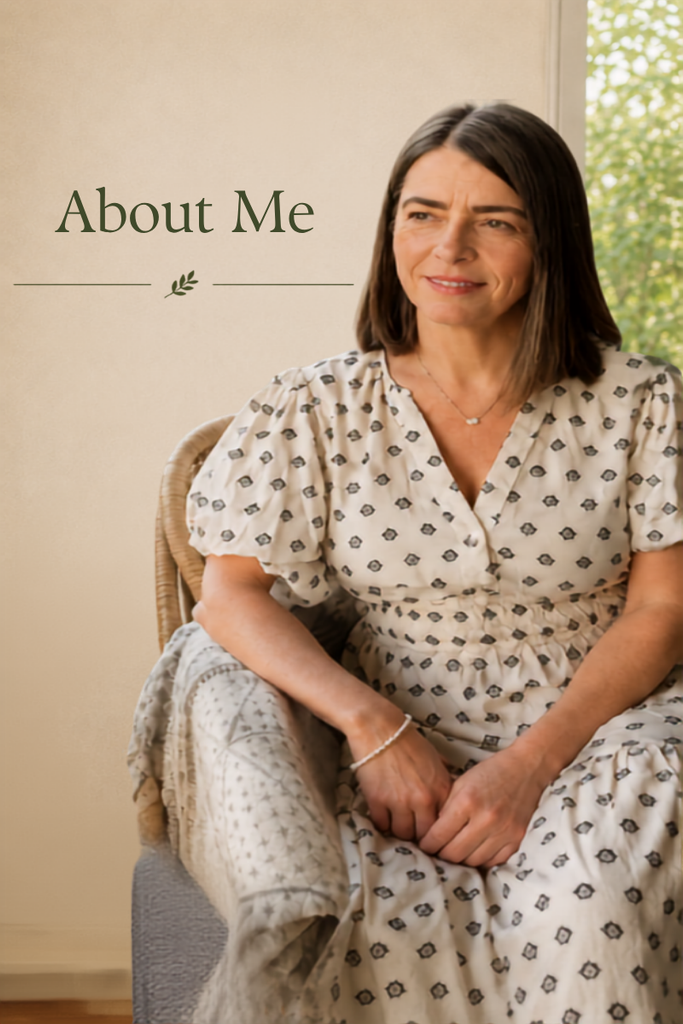 Portrait of Sharon Curran sitting in a peaceful setting, holistic wellbeing practitioner offering yoga, sound baths and 1-1 wellbeing sessions in Northwich.